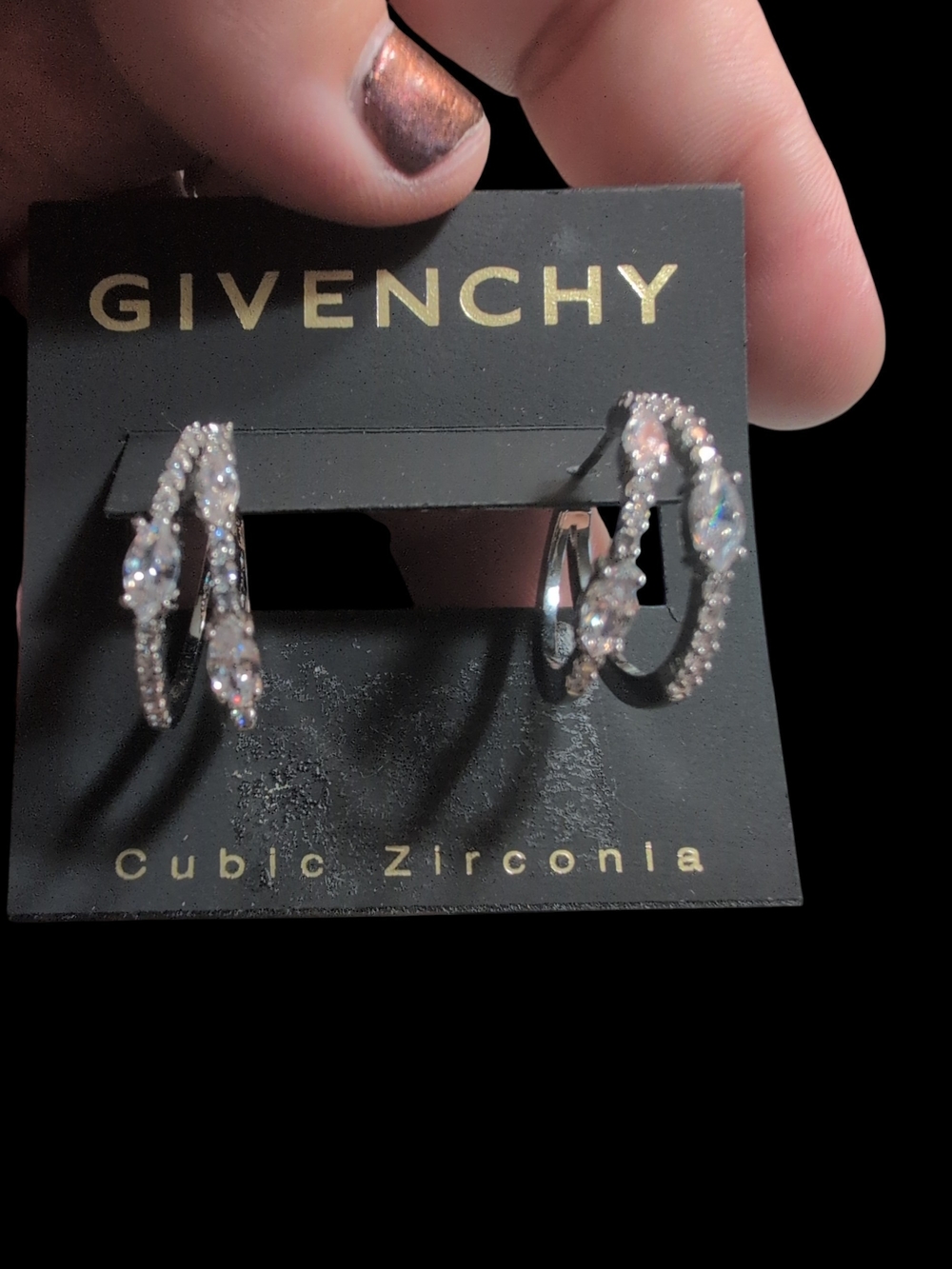 Givenchy Silver Hoop Earrings with Sparkling Clear Stones